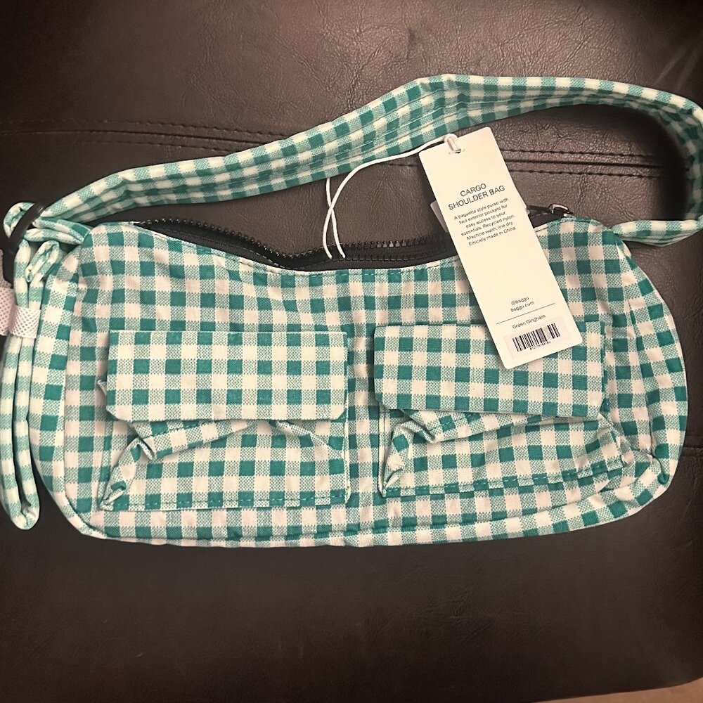 Baggu - Recycled Nylon Shoulder Bag -Green Gingham - NWT